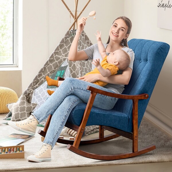 AVAWING Upholstered Rocking Chair Modern High Back Armchair